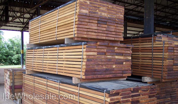 A stack of wholesale ipe decking waiting to be shipped.